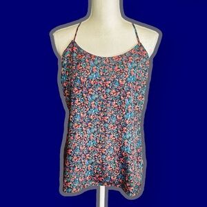 NWT J. Crew Factory Blue & Red Floral Racerback Tank Top Size 6
